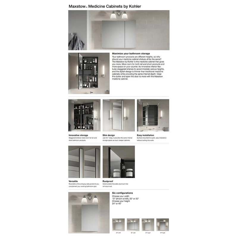 Kohler Maxstow 30"W X 24"H Medicine Cabinet, Dark Anodized Aluminum 81146-DA1 5 Kohler Maxstow 30"W X 24"H Medicine Cabinet, Dark Anodized Aluminum 81146-DA1 - Image 3