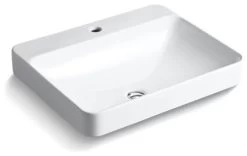Kohler Vox Rectangle Vessel Bathroom Sink With Single Faucet Hole, White