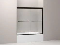Kohler Gradient Sliding Bath Door, Crystal Clear Glass, Anodized Dark Bronze