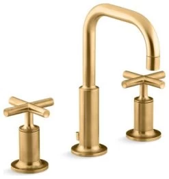 Purist Widespread Bathroom Sink Faucet With Cross Handles And Gooseneck Spout