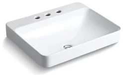 Kohler Vox Rectangle Vessel Bathroom Sink With Widespread Faucet Holes, White