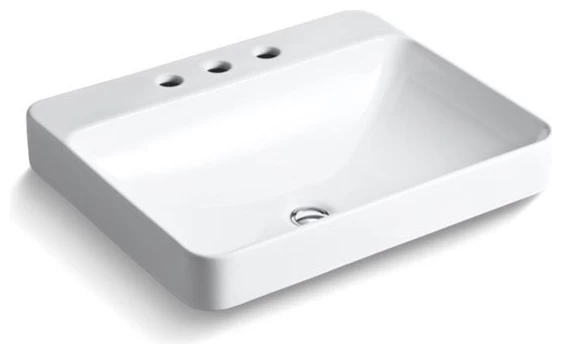 Kohler Vox Rectangle Vessel Bathroom Sink With Widespread Faucet Holes, White