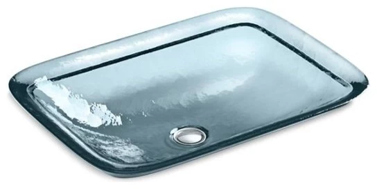 Kohler Inia Wading Pool Glass Rectangular Vessel Bathroom Sink, Translucent Dusk 3 Kohler Inia Wading Pool Glass Rectangular Vessel Bathroom Sink, Translucent Dusk
