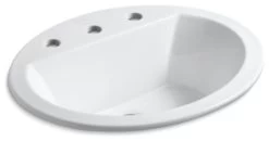Kohler Bryant Oval Drop-In Bathroom Sink With 8" Widespread Faucet Holes, White