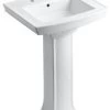 Kohler Archer Pedestal Bathroom Sink With 8" Widespread Faucet Holes, White