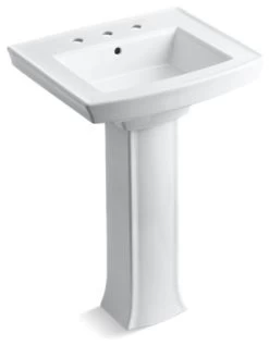 Kohler Archer Pedestal Bathroom Sink With 8" Widespread Faucet Holes, White